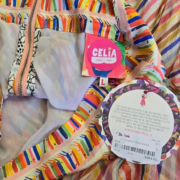 NWT Anthropologie Celia B Pilar Shimmer Silk Maxi Skirt L Sheer Boho Metallic - Picture 7 of 11